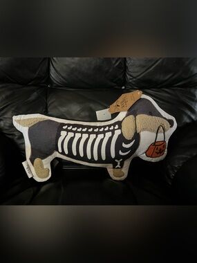 NEW Dachshund Skeleton Halloween Pillow